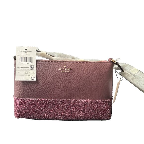 Kate Spade Flash Glitter Fabric Mixed Crossbody Bag K8711 Color: Cherrywood - Picture 3 of 5